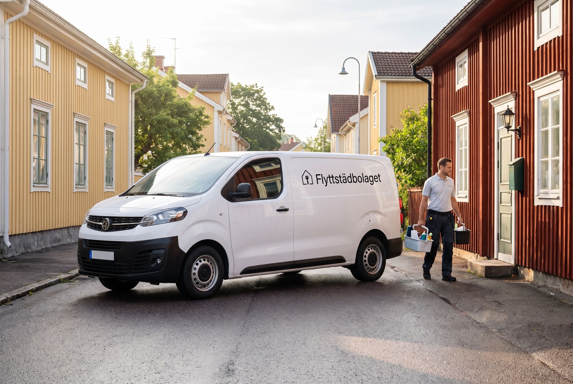 Flyttstädbolagets servicebil på väg till nästa uppdrag